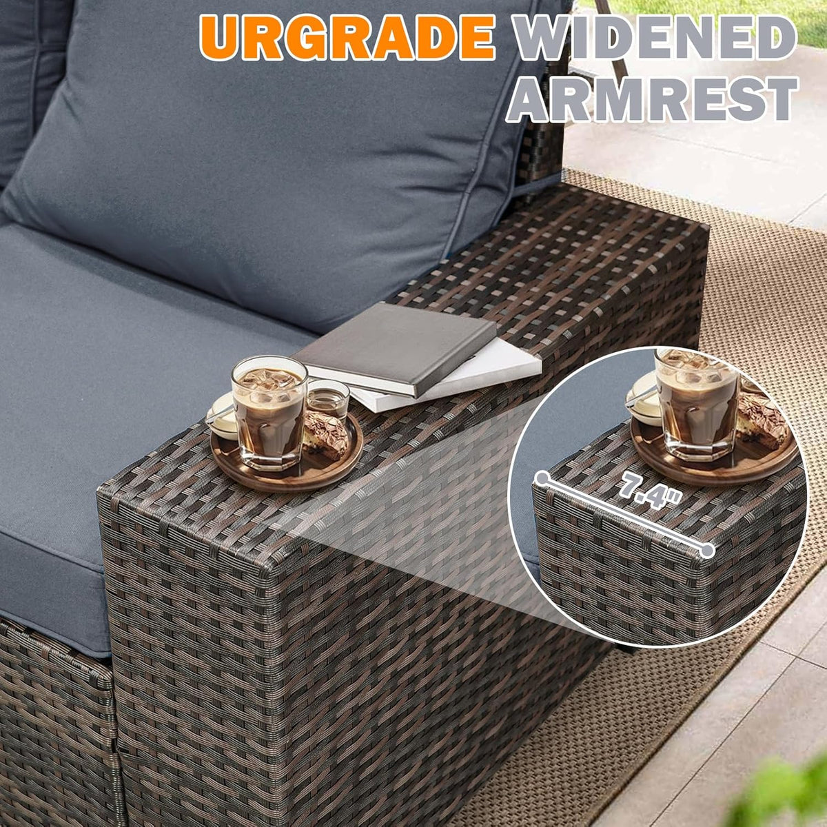5 Pieces Patio Furniture Set,Wicker PE Rattan Outdoor Sectional with Cushion & Coffee Table, Patio Conversation Sofa for Garden, Backyard, Poolside, Grey
