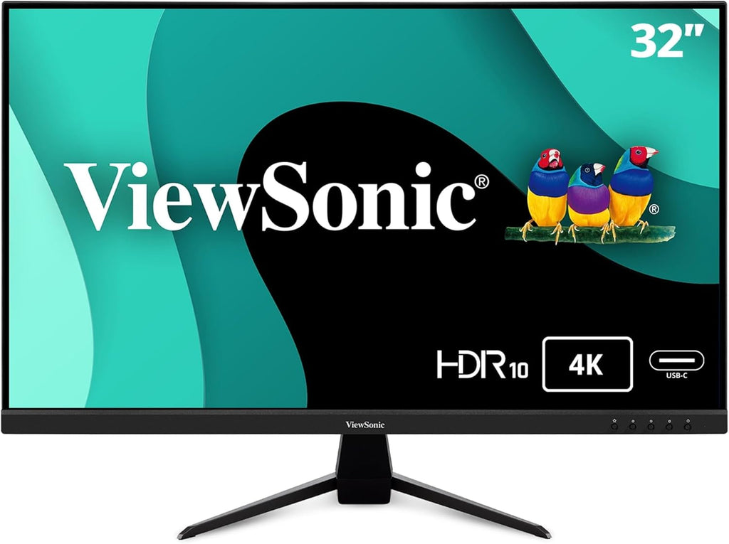 ViewSonic VX3267U-4K 32 Inch 4K Monitor, IPS Display with 65W USB-C and HDR10 for Ultimate Home Entertainment, Eye Care Technology, Ultra-Thin Bezels, HDMI, and DisplayPort Inputs