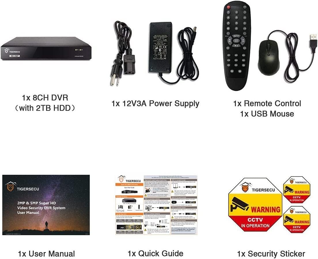 TIGERSECU Super HD 1080P 8 Channel DVR Security Recorder with 2TB Hard Drive, Hybrid 6-in-1 CCTV DVR Recorder Compatible with 2MP and 5MP TVI, AHD, CVI, CVBS, RS485 PTZ and IP Security Cameras