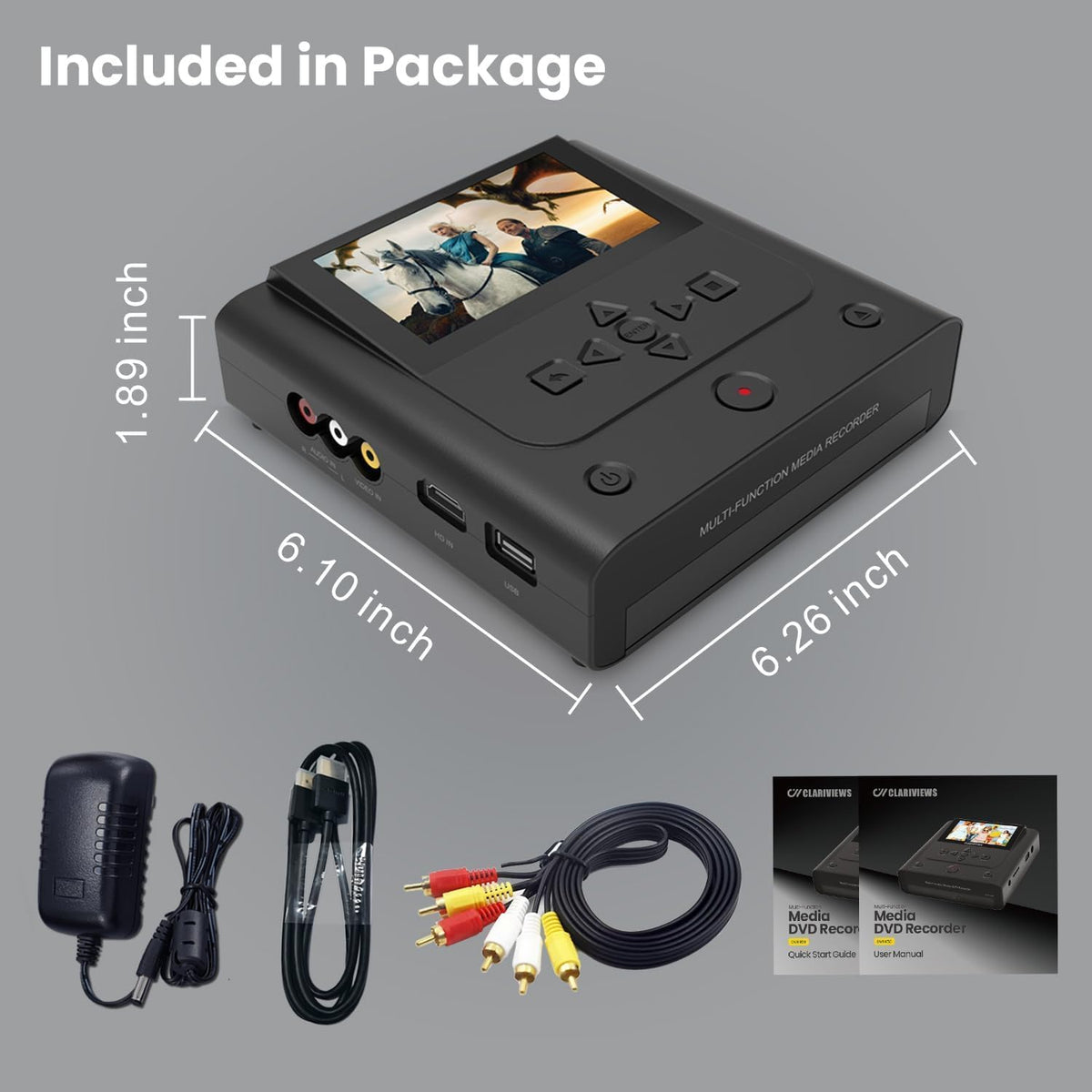VHS to DVD Recorder, VCR to DVD Recorder-Convert Photos and Videos Between VHS,VCR,Memory Card .DVD and USB. Phone can use a Free app to Burn Videos and Photos, Also has TV Recording Function（Black）