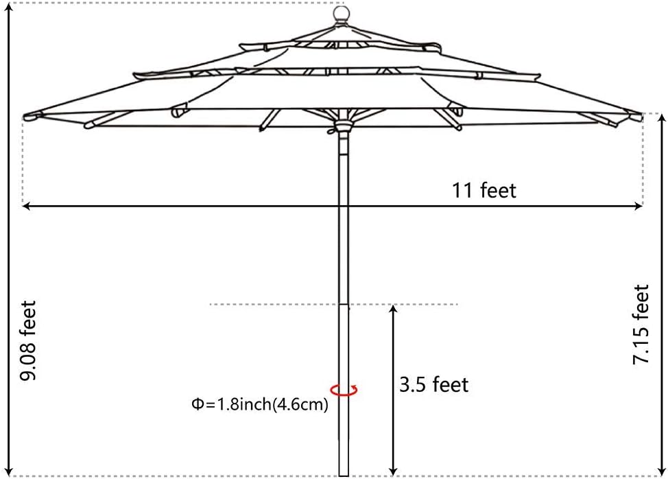 EliteShade USA 10-Year-Non-Fading 11ft 3-Tier Market Patio Umbrella, Commercial Grade Outdoor Table Umbrella with Cylinder Push-Up, Windproof & UPF 50+ UV Protection, Heavy Duty Ventilation for Garden, Deck, Pool, Backyard, Beach & Bistro, Navy Blue