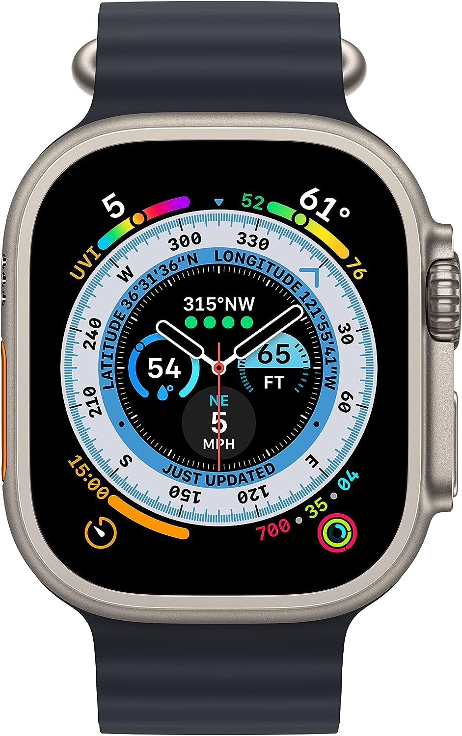 Apple Watch Ultra GPS + Cellular 49mm Titanium Case with Midnight Ocean Band, One Size (Renewed Premium)