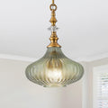 3-Light Chandelier,Vintage Gold Farmhouse Pendant Light Fixture for Kitchen,Adjustable Hanging Lighting with Green Glass Shade for Hallway Bedroom Entryway Dining Room Island