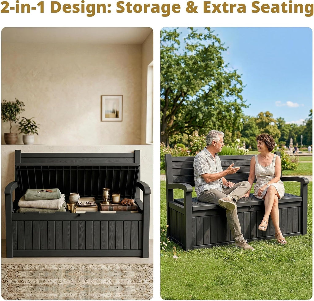 EFU Outdoor Storage Bench, Outdoor Bench with Storage, 80 Gallon Heavy-Duty&Waterproof Lockable Storage Bench Outdoor for Patio, Garden, Porch (Black)