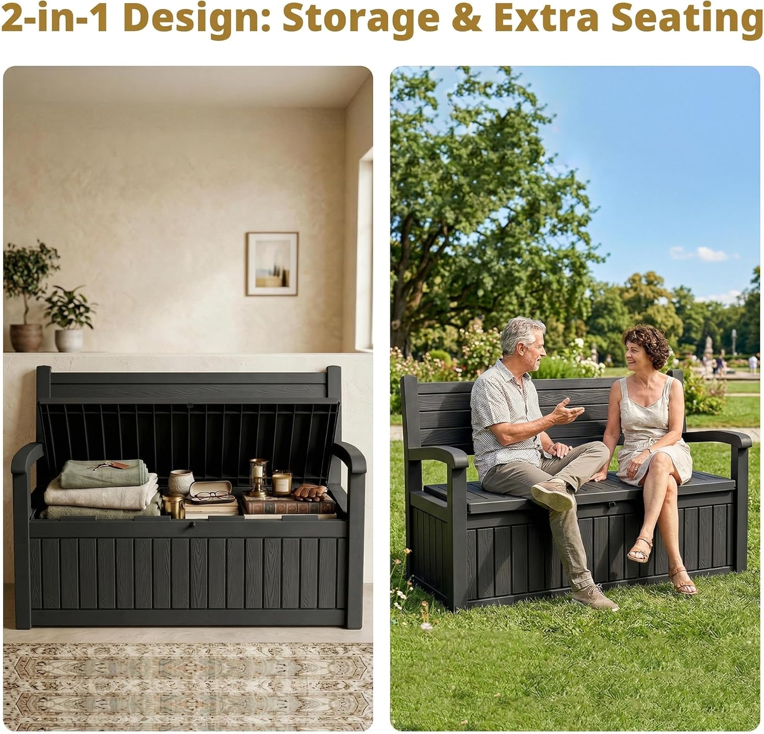 EFU Outdoor Storage Bench, Outdoor Bench with Storage, 80 Gallon Heavy-Duty&Waterproof Lockable Storage Bench Outdoor for Patio, Garden, Porch (Black)