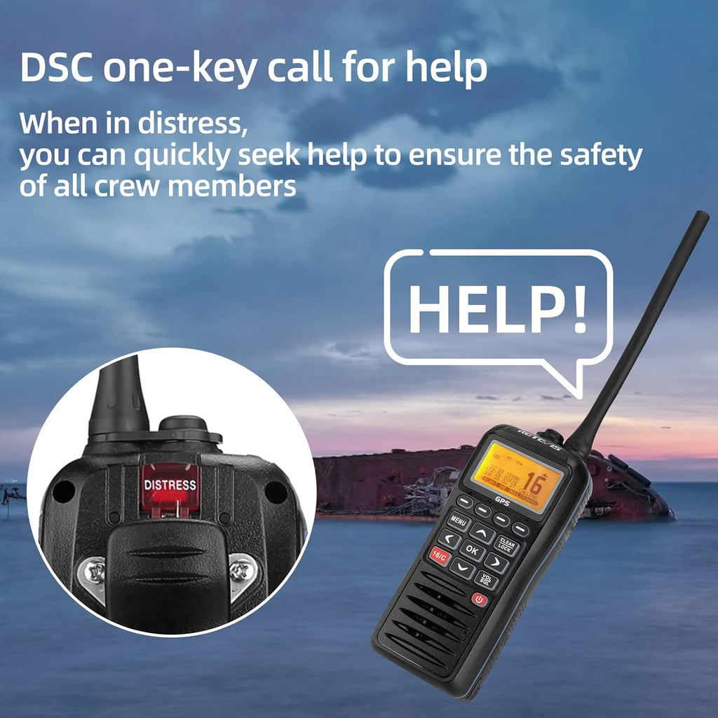 Retevis RM40 Marine Radio with GPS,DSC Distress Call,Mob Alarm,IP67 Waterproof Floating Handheld Radio,NOAA Weather Alert,1500mAh Battery,International Channels,for Boats Sailing Coast Guard (1 Pack)