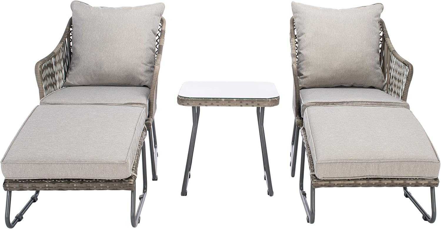 SAFAVIEH Outdoor Collection Narda Natural Grey/Grey Cushion 5-Piece Patio Chaise Lounge Set (PAT9018B-2BX)