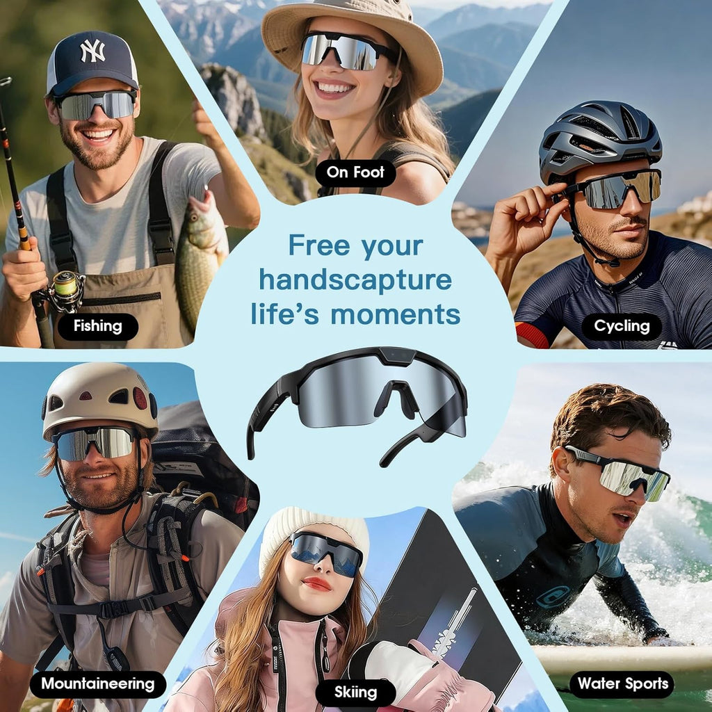 GenXenon AI Smart Glasses with Camera, 4K Video Recording Sunglasses with Camera, UV400 Polarized, Voice Assistant & 6-Axis EIS Stabilization, Unisex Bluetooth Glasses for Cycling/Hiking/Baseball -S