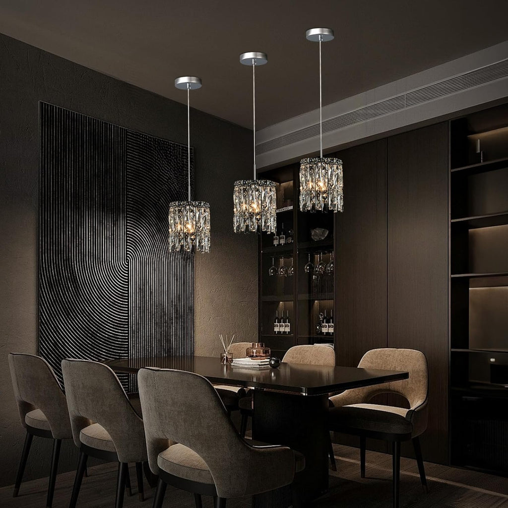 Modern K9 Crystal Pendant Lights Kitchen Island Set of 3,Chrome Chandeliers for Dining Room Light Fixtures Over Table,Hanging Lighting for Kitchen Island Entryway Bathroom BedHead Bedroom