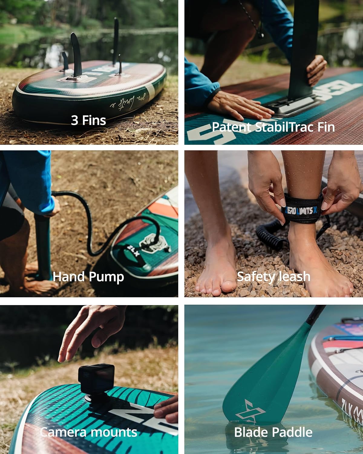 ZLX Inflatable Stand Up Paddle Board, 10'6" SUP Non-Slip Stable Deck Pad, Unique Center Fin, Premium Accessories, Paddleboard for Adults, Beginners, All Skill Levels