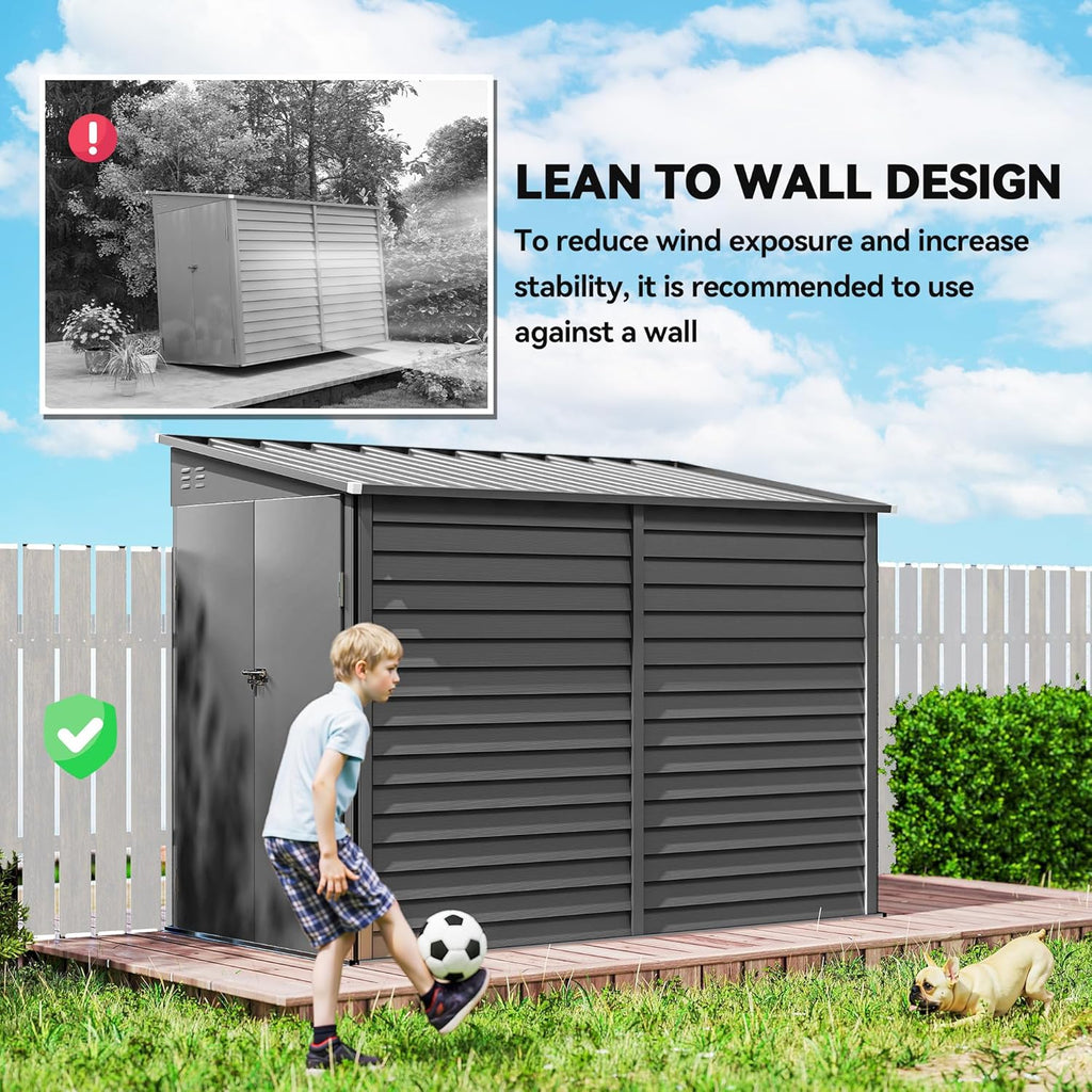 Outsunny 4.6' x 9' Steel Outdoor Storage Shed, Waterproof Lean to Shed, Metal Garden Tool House with Foundation Kit, Lockable Doors, Gloves and 2 Air Vents for Backyard, Patio, Lawn, Dark Gray
