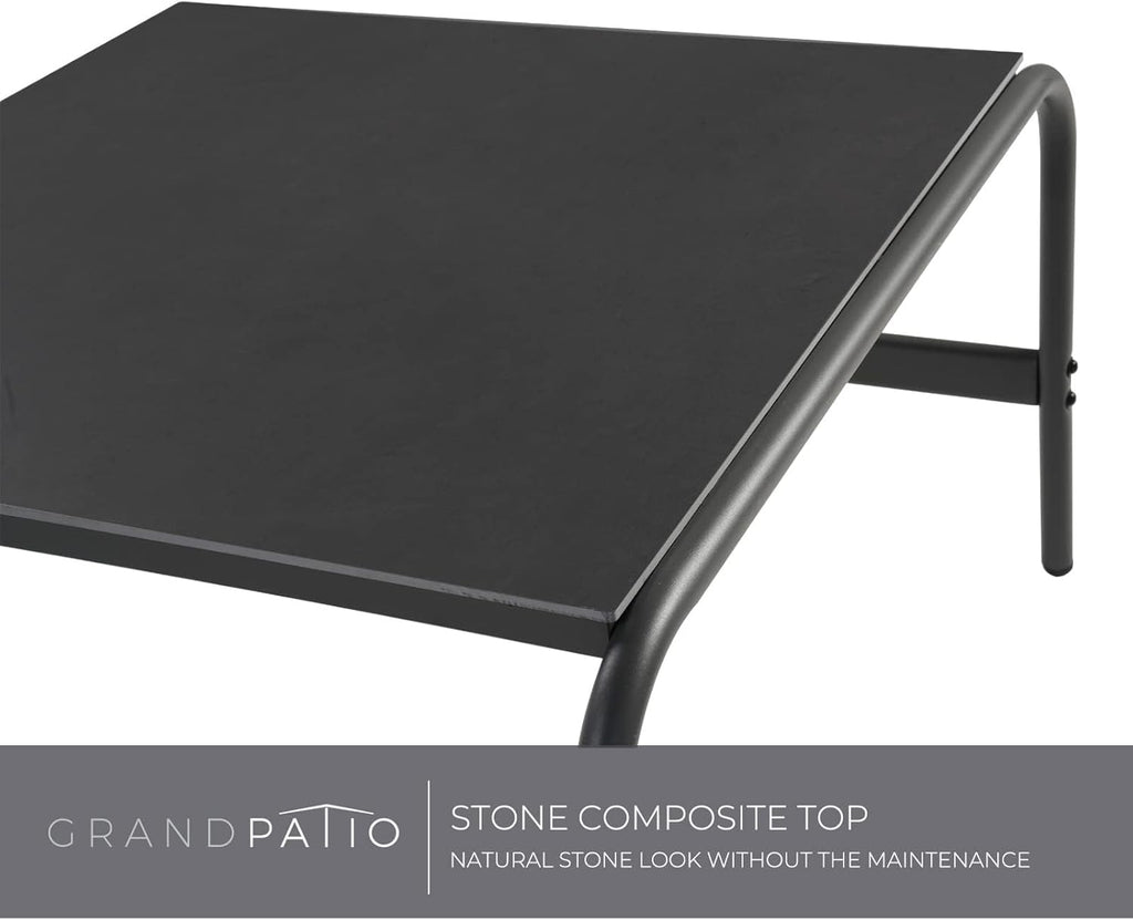 Grand patio 3-Piece Oversized Outdoor Furniture Set,Wide and Deep Lounge Chairs with Olefin Cushions and Stone-Top Side Table,Perfect for Balcony, Backyard,Porch,Garden,Poolside-(Black&Grey Cushion)