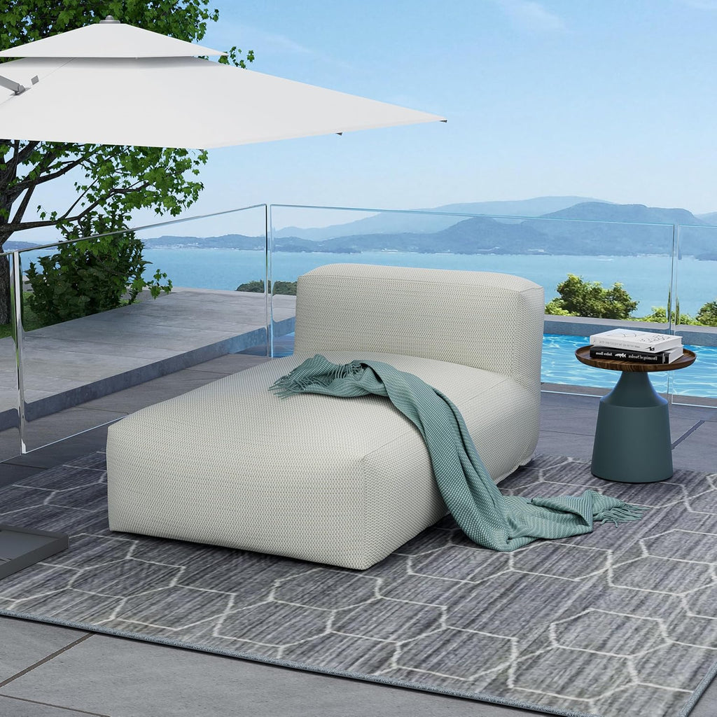 Dineli Chaise Lounge Chair Outdoor Bed Lounger Outdoor Couch Sofa for Pool Comfy Patio Furniture Foam Filling Bean Bed Chair Lazy Sofa for Outside, Water-Resistant Sunbed (Light Green, 59'' Length)