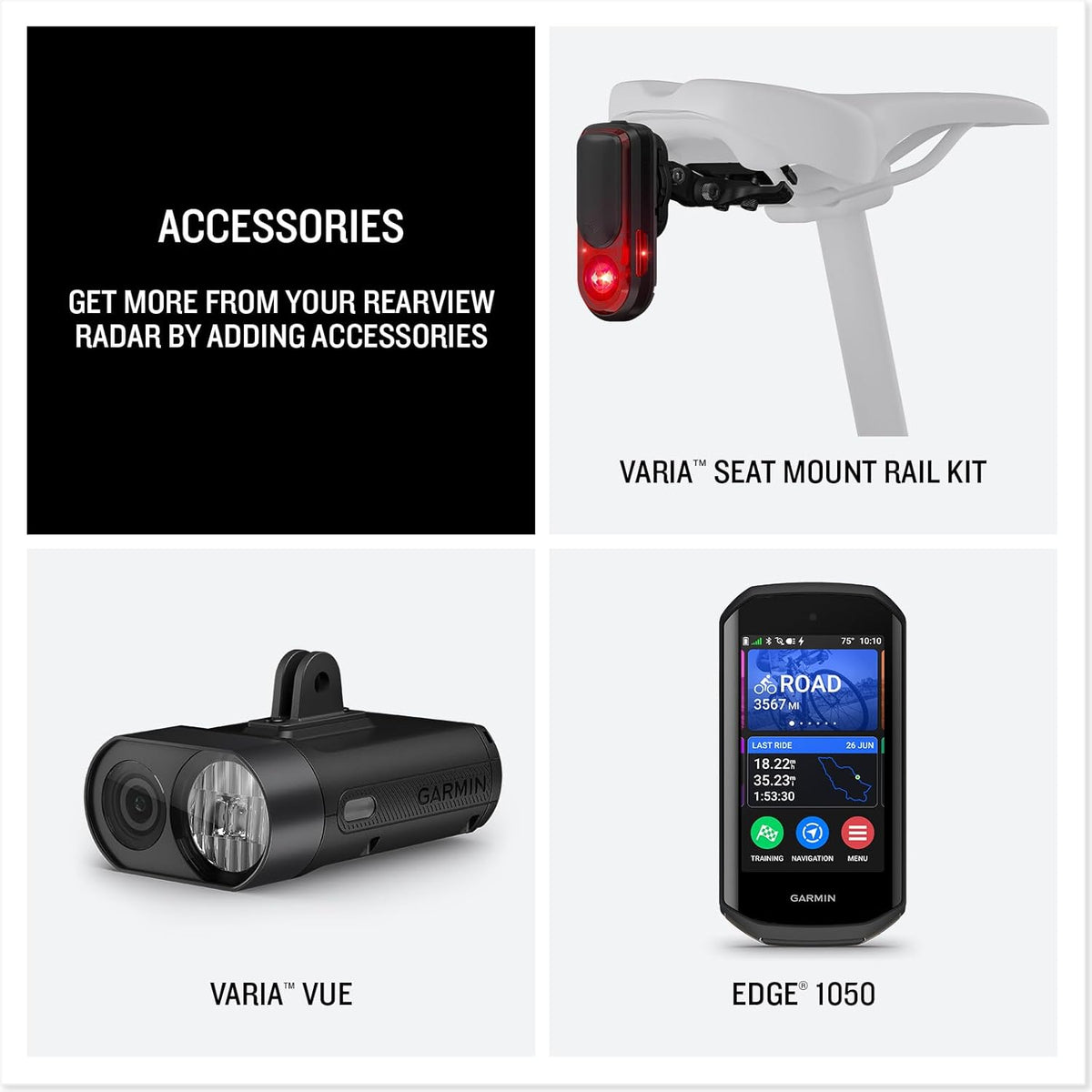 Garmin Varia™ RearVue 820, Advanced Rearview Radar & Tail Light, Enhanced Visibility & Awareness for Cyclists, Advanced Vehicle Tracking & Brake Light, Up to 24 Hrs of Battery Life in Day Flash Mode