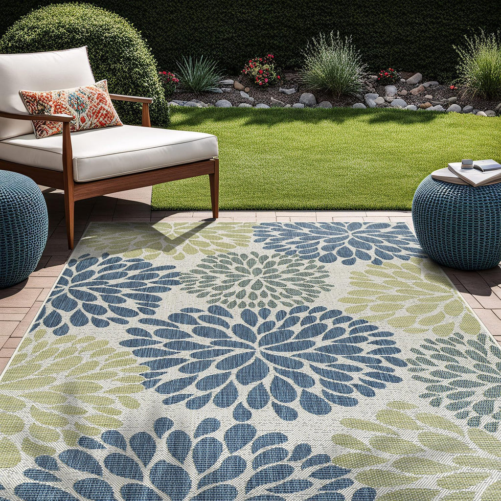 Beverly Rug Outdoor Rug 10x14 Modern Exotic Tropical Leaf Area Rugs for Indoor and Outdoor Patio Deck Porch Garden Water Resistant Washable Outside Carpet (10 x 14 Olive)
