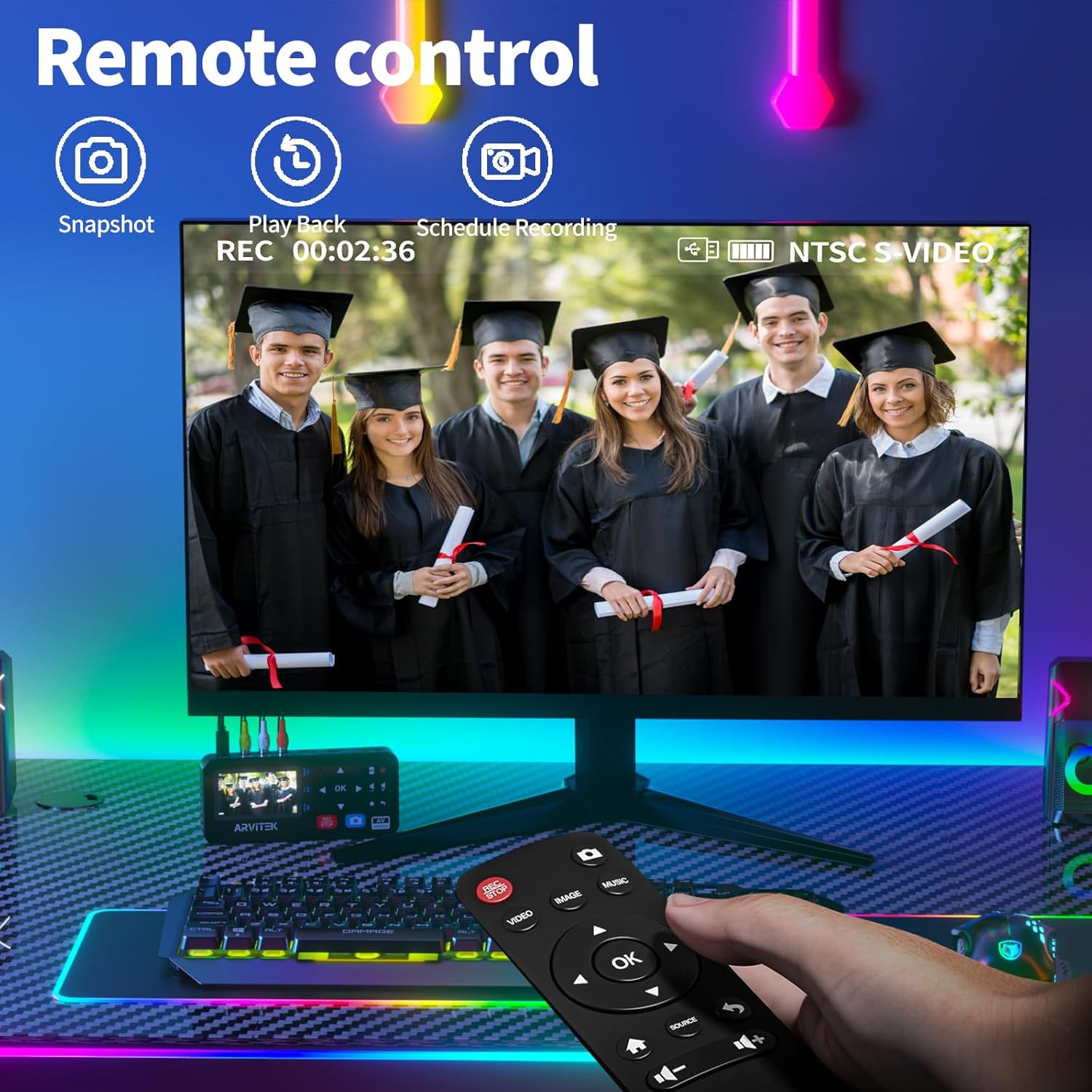 VHS to Digital Converter w/3" Screen, Video to Digital DVD Converter Machine w/Remote, HDMI Loop Out, Record Video/Audio from VHS, VCR, DVR, AV, RCA, Hi8, Camcorder, Game Consoles, Plug&Play