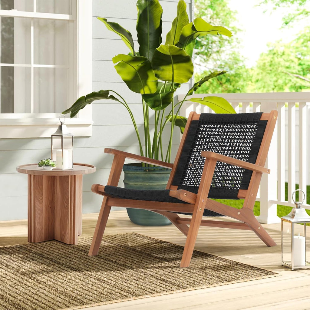 Verano Garden Mid Century Modern Accent Armchair Set of 2, Reading Lounge Chair with Handwoven Rope and Solid Acacia Wood Frame for Living Room, Bedroom, Patio,Balcony