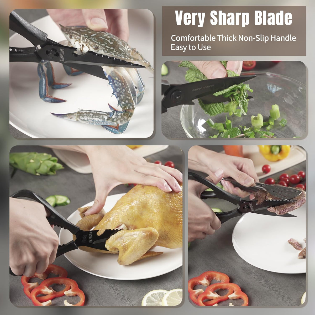 3-pack Kitchen Scissors All Purpose, Heavy Duty Kitchen Shears with Sheath & Sharpener, Sharp Safety herb scissor, Dishwasher Safe Shears for Food, No Rust Titanium Scissors for Office