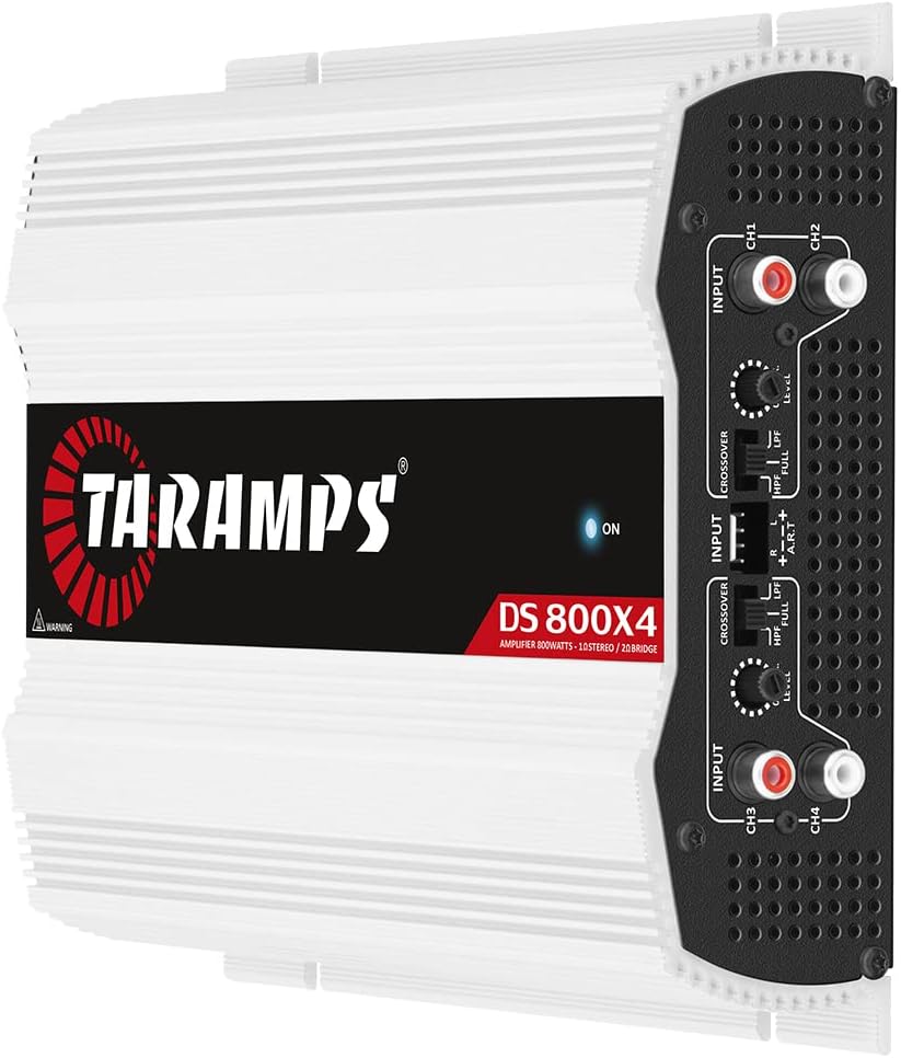 Taramps DS 800x4 1 Ohm 800 Watts RMS 4-Channel 200x4 RMS, Class D, Full Range, Crossover High / Low Pass Fixed, Bridgedable Car Audio Amplifier, White