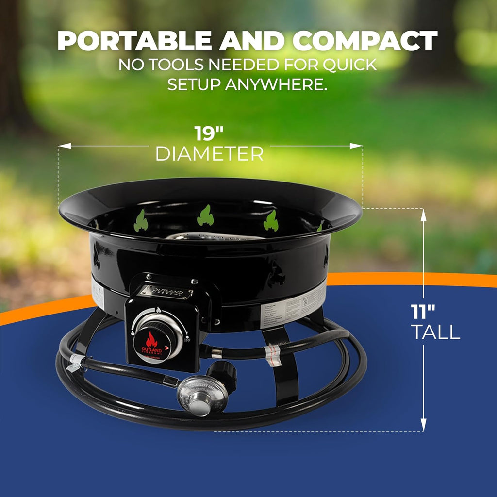 Outland Living Portable Propane Fire Pit, 19-inch, 58,000 BTU with Fire Pit Cover & Carry Kit, Smokeless Gas Firebowl | Perfect for Camping, Patio, Backyard, Tailgating, Deck, RV| Black 893 Deluxe