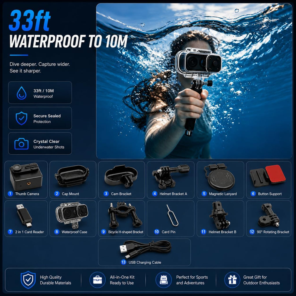 4K Mini Wearable Body Camera - 128GB Magnetic Thumb-Size Action Cam, 6-Axis Stabilization, Audio/Video Recording, Hands-Free POV for Vloggers, Hikers, Workers, Cycling, Travel & Daily Use