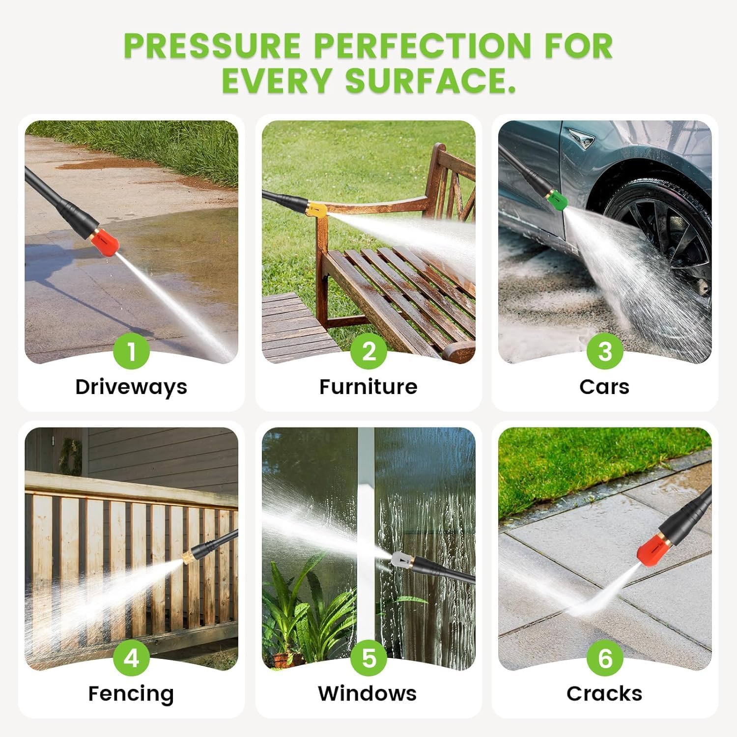 Pressure Washer 5000PSI Adjustable Pressure with 33FT Hose, 4 Nozzle, Power Washer for Home Cars Driveways, Light Green