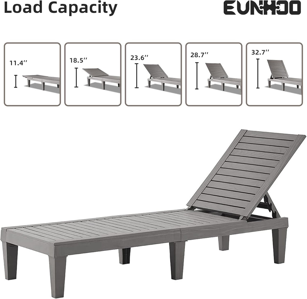 EUNHOO Outdoor Lounge Chaise, Adjustable Pool Lounge Chairs with 5 Positions Backrest, Waterproof Sun Loungers for Garden Pool Beach Patio Deck Sunbathing Set of 4