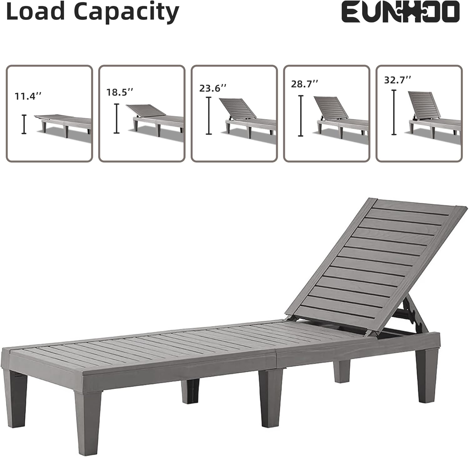 EUNHOO Outdoor Lounge Chaise, Adjustable Pool Lounge Chairs with 5 Positions Backrest, Waterproof Sun Loungers for Garden Pool Beach Patio Deck Sunbathing Set of 4