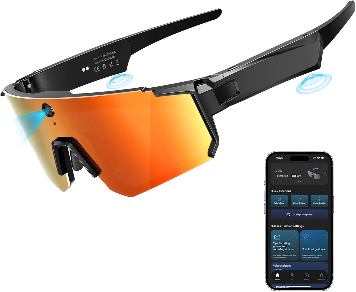 AI Smart Glasses with Camera 4K, Video Recording Glasses with Camera, Polarized Sports Sunglasses with EIS Stabilization, Dual Mic Noise Canceling, IP66, ChatGPT Enabled