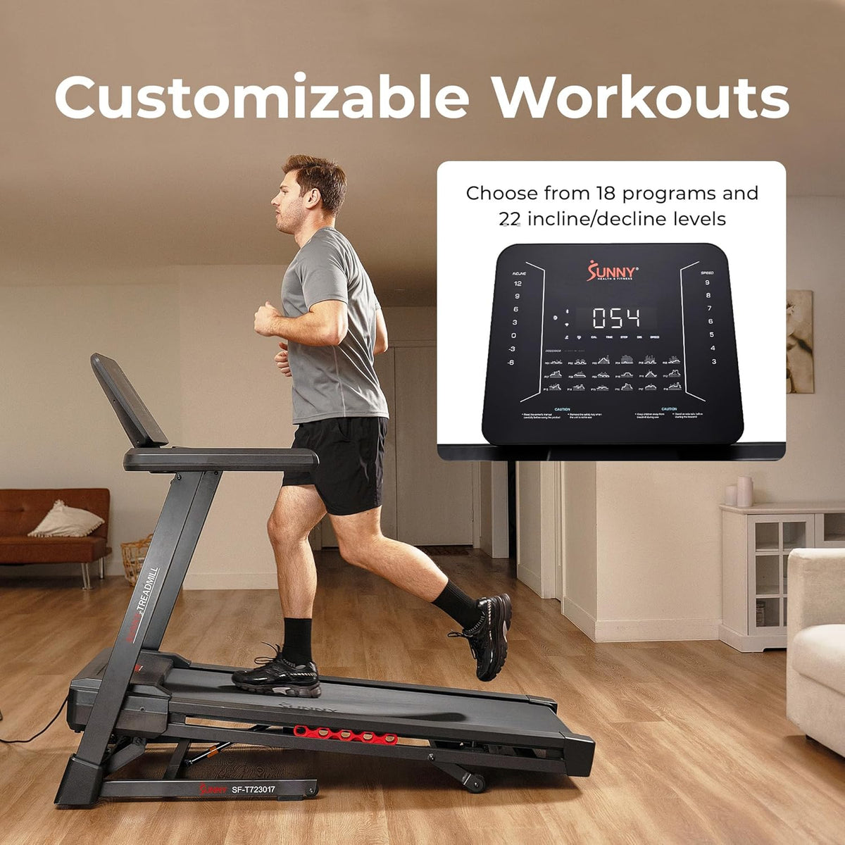 Sunny Health & Fitness Treadmill Elite Smart Auto Incline for Home Use, Wide Running and Walking Deck, Flex Shock Suspension with 300 LB Weight Capacity Bluetooth SunnyFit App