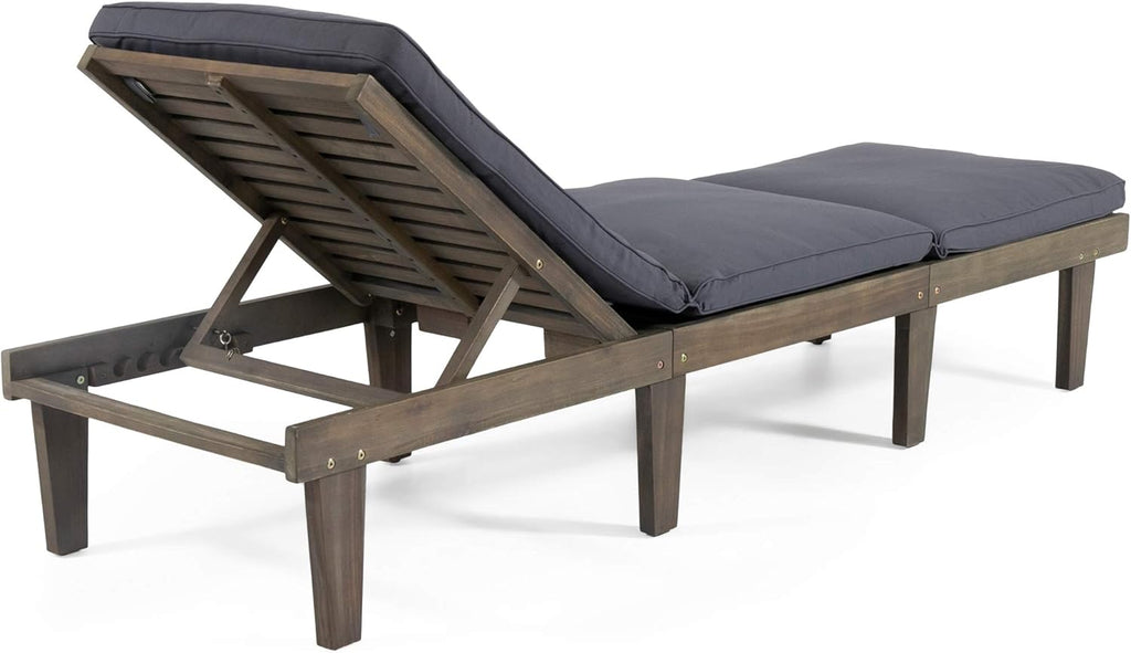 Christopher Knight Home Elliott Outdoor Acacia Wood 3 Piece Chaise Lounge Set, Gray Finish, Dark Gray