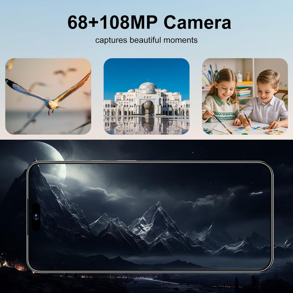 16PM Smartphone: Massive 6.99" FHD+ Screen | Epic 7000mAh Battery Life | 16+512GB Extreme Speed | 108MP Pro Camera | Unlocked Android | Superior to 12GB RAM (Black)
