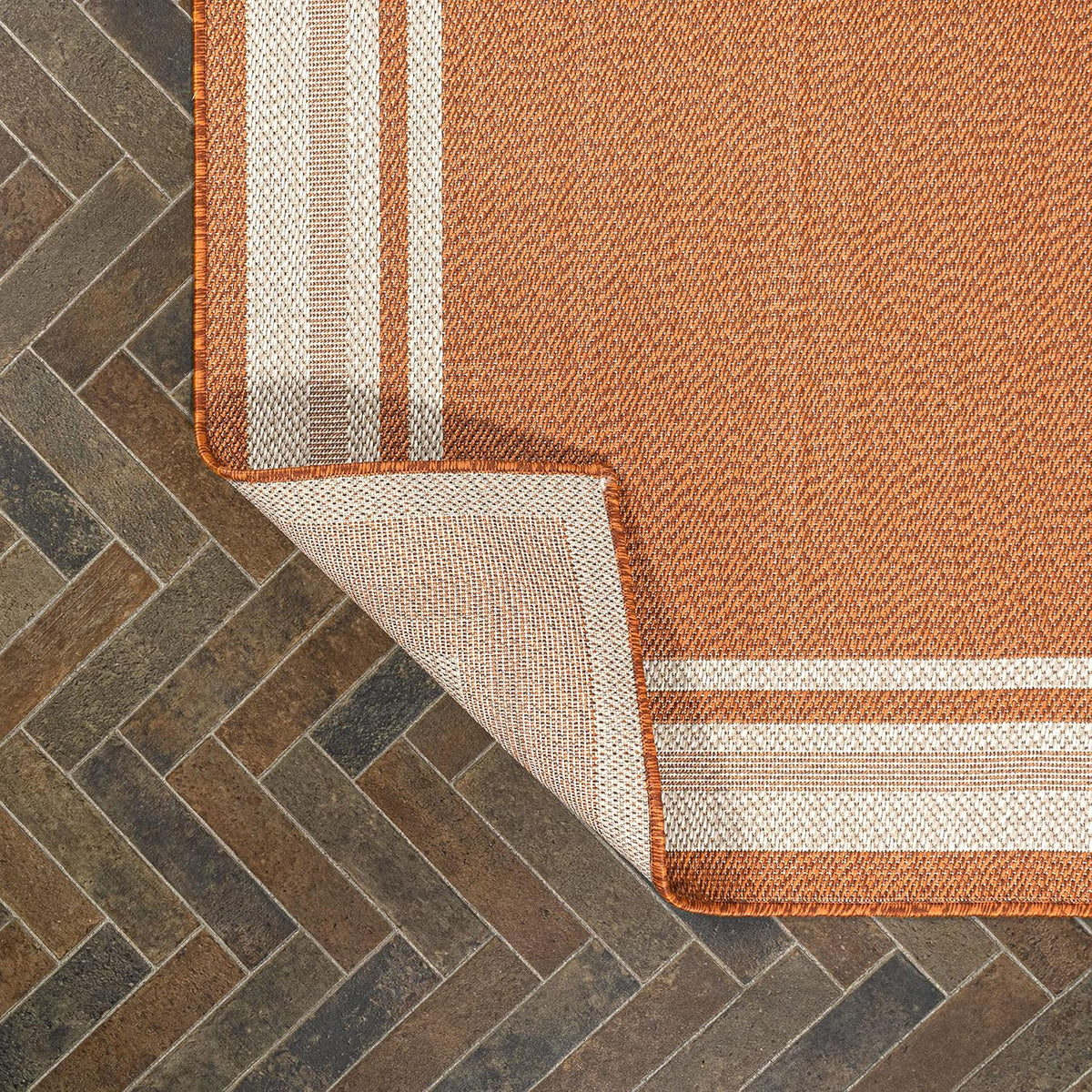 JONATHAN Y Border Stripe Indoor Outdoor Area Rug 8X10 Orange/Cream, James Modern for Backyard, Patio, Porch, Easy-Cleaning, High Traffic, Pet-Friendly, Non-Shedding (SMB201D-8)