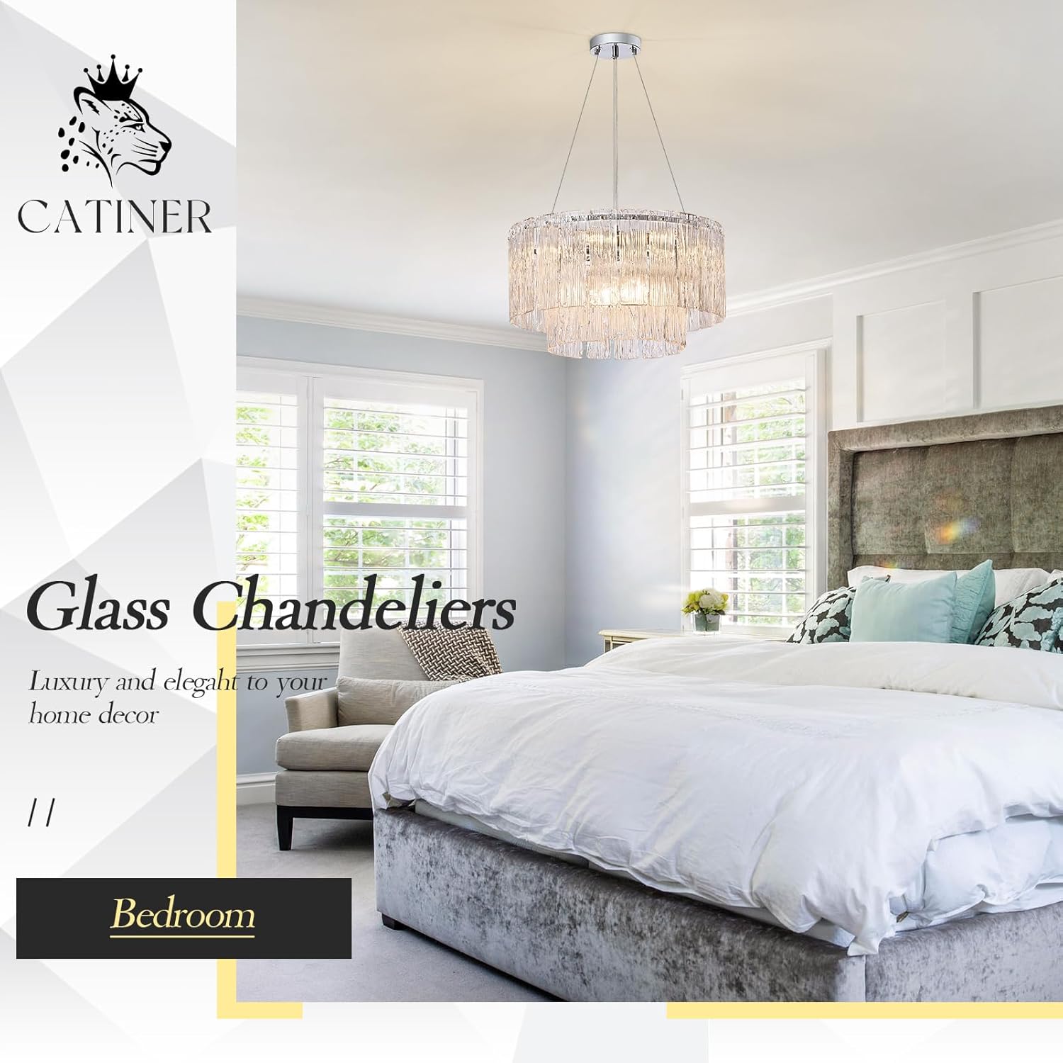 Modern Chrome Chandeliers, 20” 7-Light Crystal Glass Ceiling Pendant Light Fixtures Luxury Round Chandelier 2 Tiers Hanging Lighting for Dining Room Foyer Living Room Bedroom