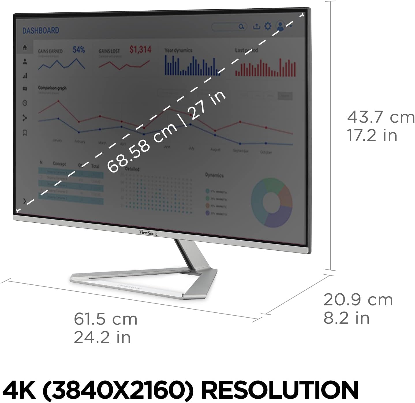 ViewSonic VX2776-4K-MHDU 27 Inch 4K Monitor, IPS with 65W USB-C and HDR10 for Ultimate Home and Office Entertainment, Ultra-Thin Bezels, DisplayPort for Daisy Chain, and HDMI Inputs