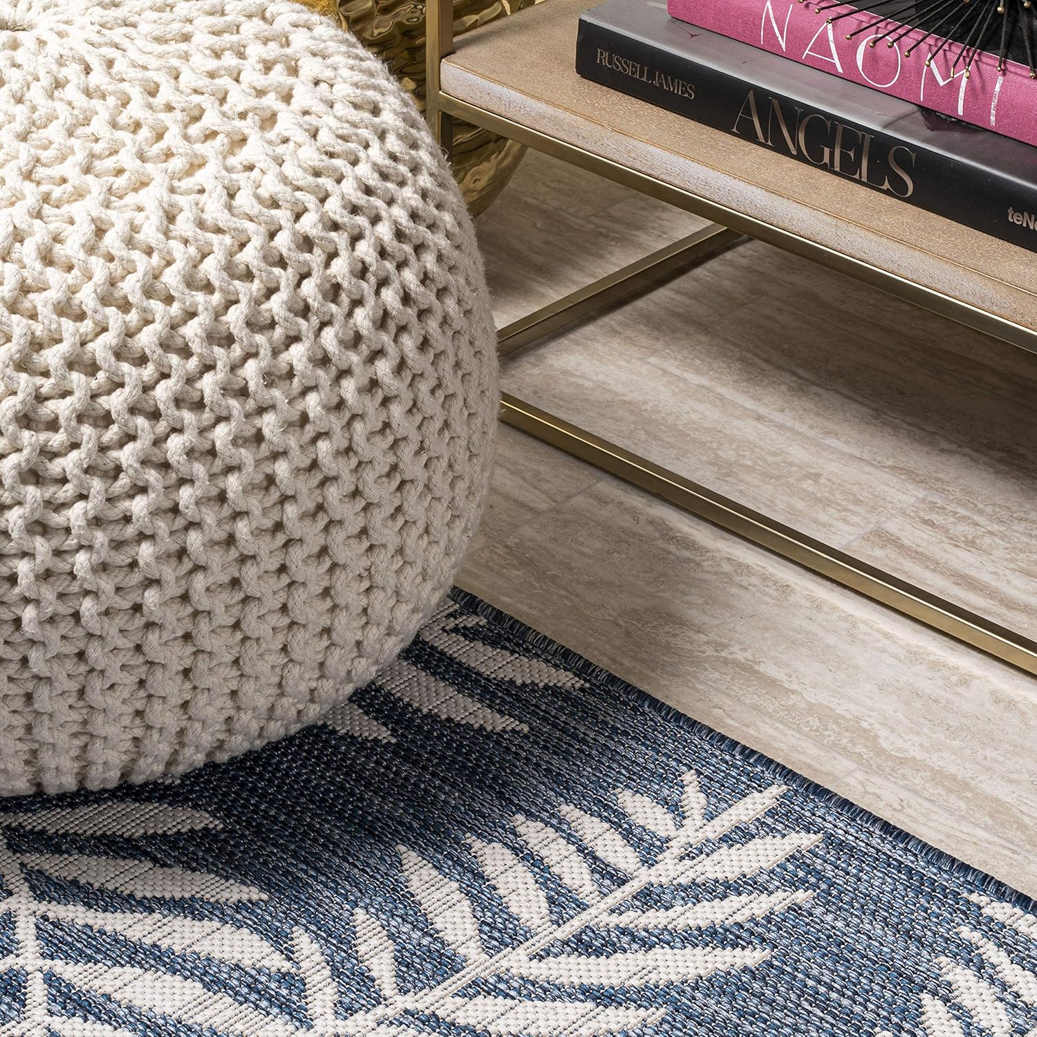 JONATHAN Y Palm Frond Indoor Outdoor Area Rug 8X10 Navy/Ivory, Nevis for Backyard, Patio, Porch, Easy-Cleaning, High Traffic, Pet-Friendly, Non-Shedding (SMB119B-8)