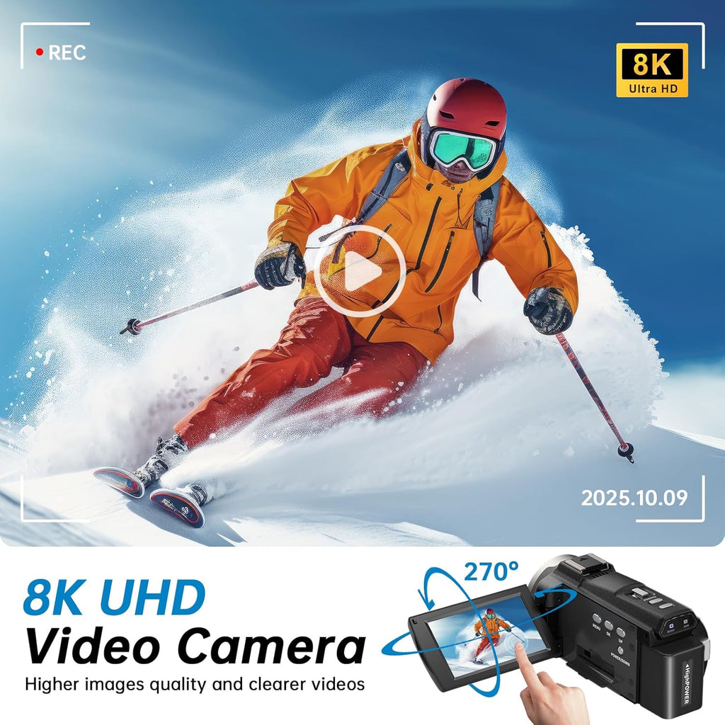 8K Video Camera Camcorder Latest 88MP Ultra HD Video Cameras WiFi Vlogging Camera for YouTube 18X Digital Video Cameras with Microphone 6-Axis Anti-Shake IR Night Vision Video Recorder