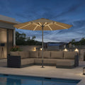 PURPLE LEAF 10 FT LED Round Patio Umbrella with Solar Lights Heavy Duty Windproof Semi Auto for Outdoor Dining Rooftop Bar Wedding Venue Resort Event Hotel Restaurant Night Business Commercial Use Beige