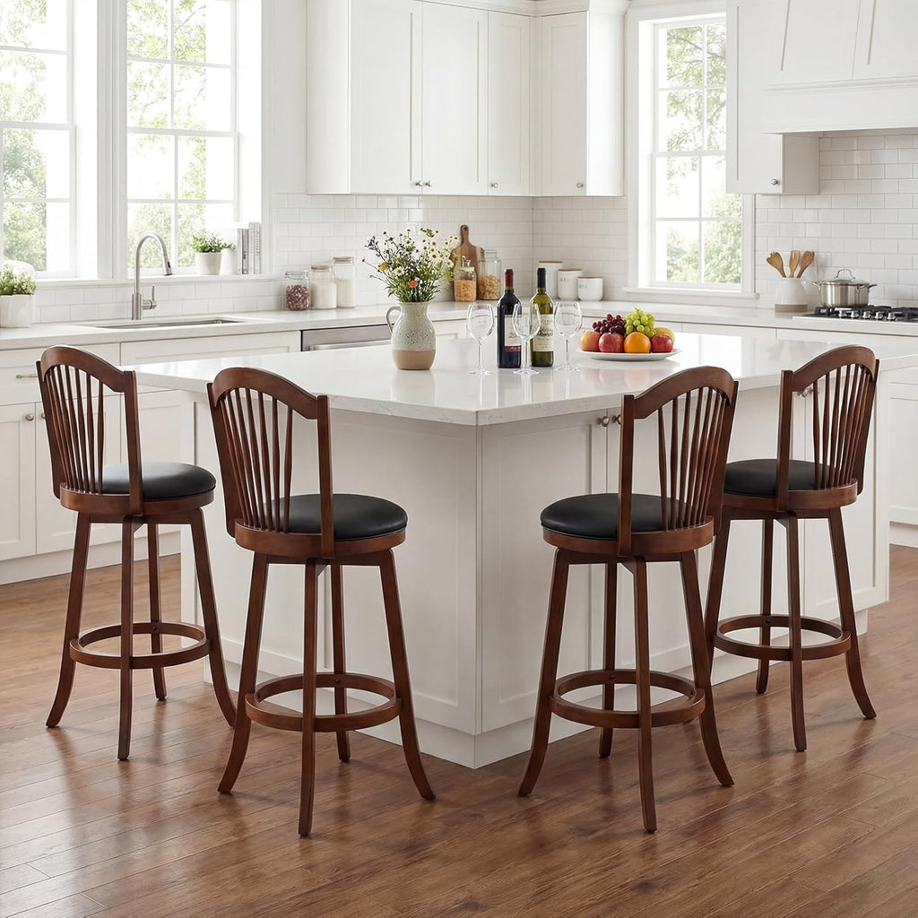 COSTWAY Swivel Bar Stools Set of 4, 31 Inch Bar Height Chairs with Backrests and Wood Frame, Upholstered Barstools for Kitchen Island and Dining Room (4,31 Inch)