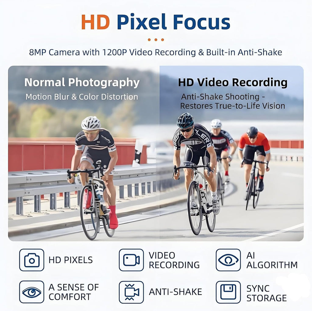 AI Smart Glasses with Camera 4K, 8MP HD Video Recording Glasses with Camera, Built-in Storage(No SD Card Needed), Wearable Tech Bluetooth Sunglasses for Outdoor Sports Cycling/Skiing/Baseball (Orange)