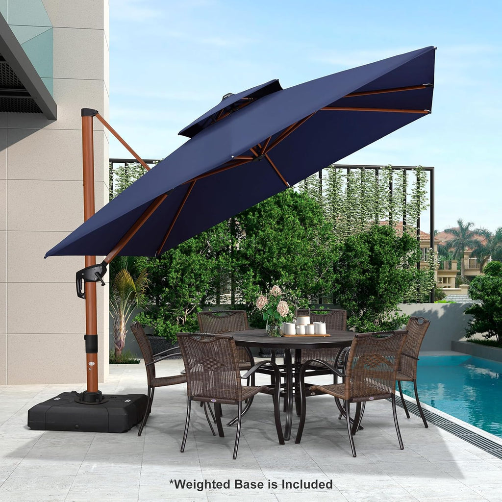PURPLE LEAF 10ft Patio Umbrella with Base Outdoor Square Umbrellas Large Cantilever Umbrella Windproof Offset Umbrellas Heavy Duty Sun Umbrella for Garden Deck Pool Patio, Navy Blue