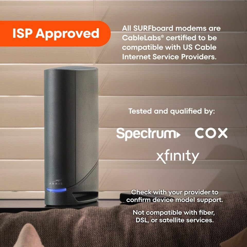 ARRIS (G34) - Cable Modem Router Combo - Fast DOCSIS 3.1 Gigabit WiFi 6 (AX3000), Approved for Comcast Xfinity, Cox, Spectrum & More, 1 Gbps Max Internet Speeds