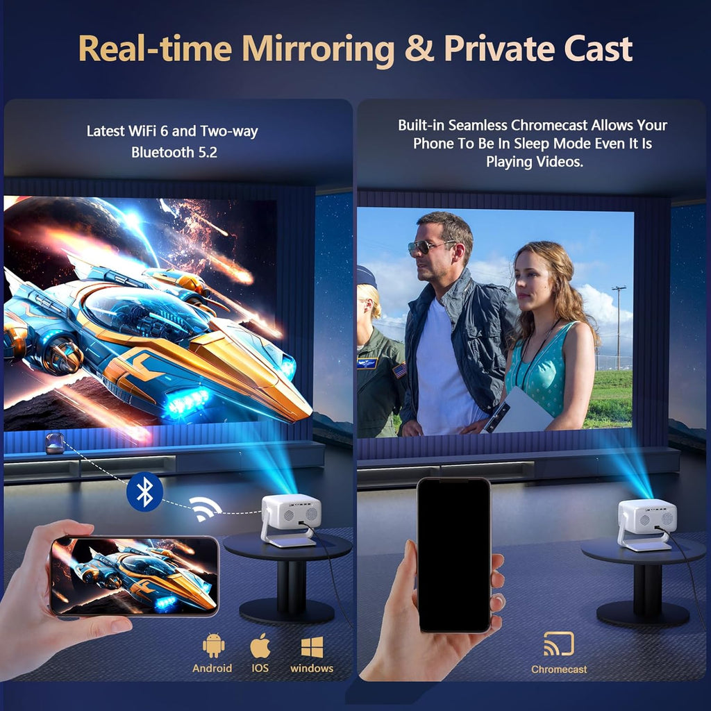 3500-Ultra Bright/Official Apps Downloads/65W Dolby Audio/4K Support Smart Outdoor Projector with WiFi and Bluetooth, Auto Focus, All-in-One Streaming Apps Proyector, 2026 Upgraded from Grey Model