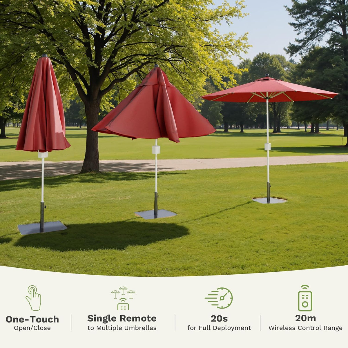 Patiowell 9 FT Motorized Patio Umbrella, Remote Outdoor Umbrella with Heavy Duty Aluminum Frame, Removable Power Bank and Push Button Tilt for Backyard, Pool, Garden, Beach, Burgundy Red