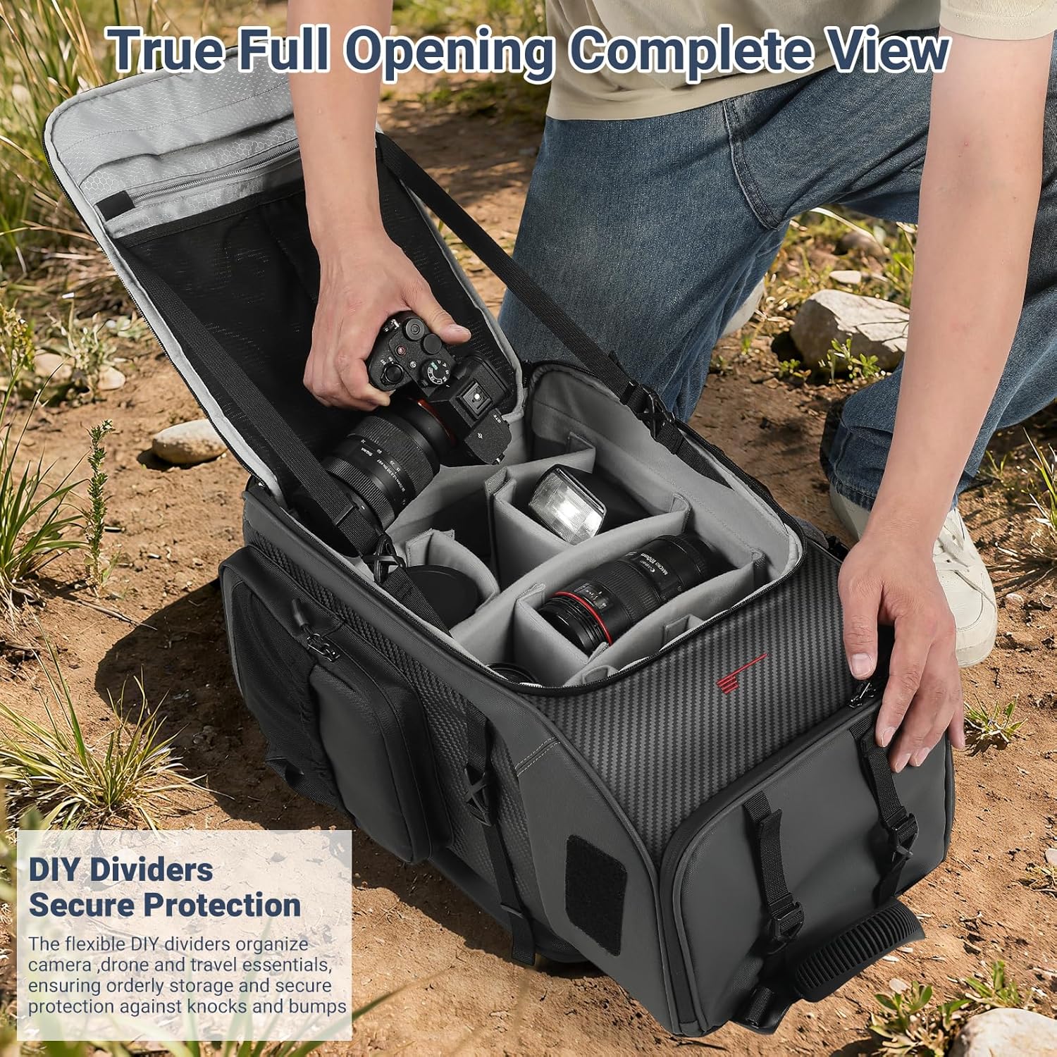 STARTRC VCR Camera Backpack Professional Bag 40L DSLR/SLR Mirrorless Travel Case Photography Tactical Compartment for Canon/Nikon/Sony Camera Holder Tripod Lens Laptop (Only Backpack)
