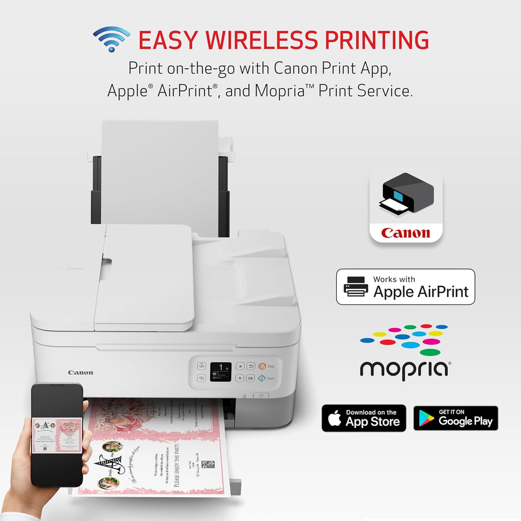 Canon PIXMA TR7020a All-in-One Wireless Color Inkjet Printer, with Duplex Printing, Mobile Printing, and Auto Document Feeder, White