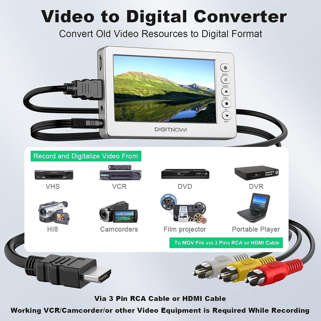 VHS to Digital Converter, Video to Digital Converter,1080P Video Converter Machine, Analog to Digital Converter, Video Audio Recording from VCR, VHS, DVD, Mini DV, Tapes, Hi8, Camcorders