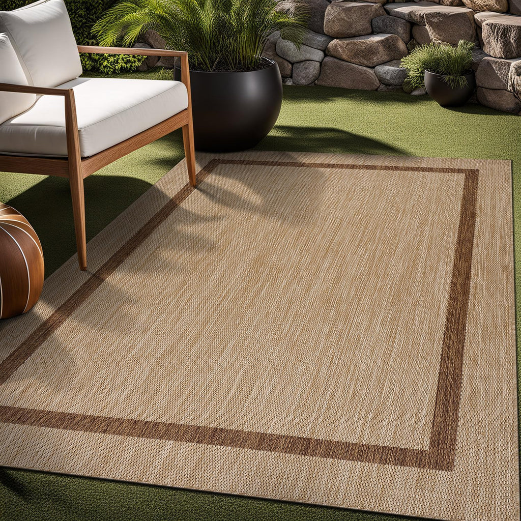 Luul Home Bordered Outdoor Rug 9x12 Washable Outside Carpet for Indoor Patio Porch Waterproof Easy Cleaning Non Shedding Area Rugs Jute Beige - Nut Brown 9 x 12