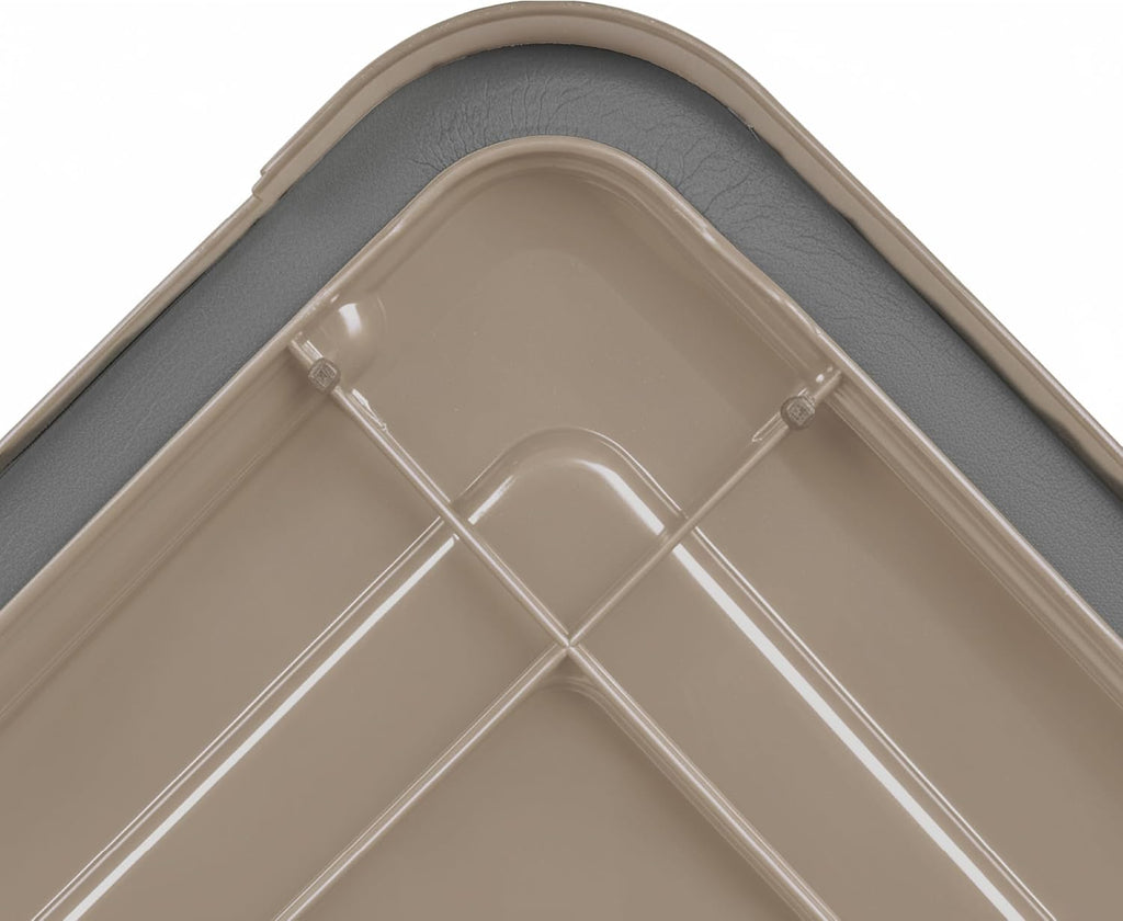 IRIS USA 4-Pack WeatherPro Gasket Box, 63 Quart Weather Resistant Storage Bins with Latching Lids, Heavy Duty Organizing Containers for Closet, Bathroom, and Office - Tan