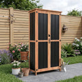 Greesum Outdoor Storage Cabinet with 3 Adjustable Shelves, Wood & Metal Garden Storage with Lockable Doors, Tall Weatherproof Shed for Tools, Lawn Equipment, Pool Accessories, Black